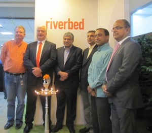 L-R): Nagendra Venkaswamy, Vice President for India and SAARC, Riverbed Technology, Jerry M Kenelly, Chairman and CEO, Riverbed Technology India, Nandan Nilekani, Ex-Chairman, UIDAI, Kartik Subbanna, Vice President of Engineering, Vineet Abraham, Senior VP of Engineering, Riverbed Technology India