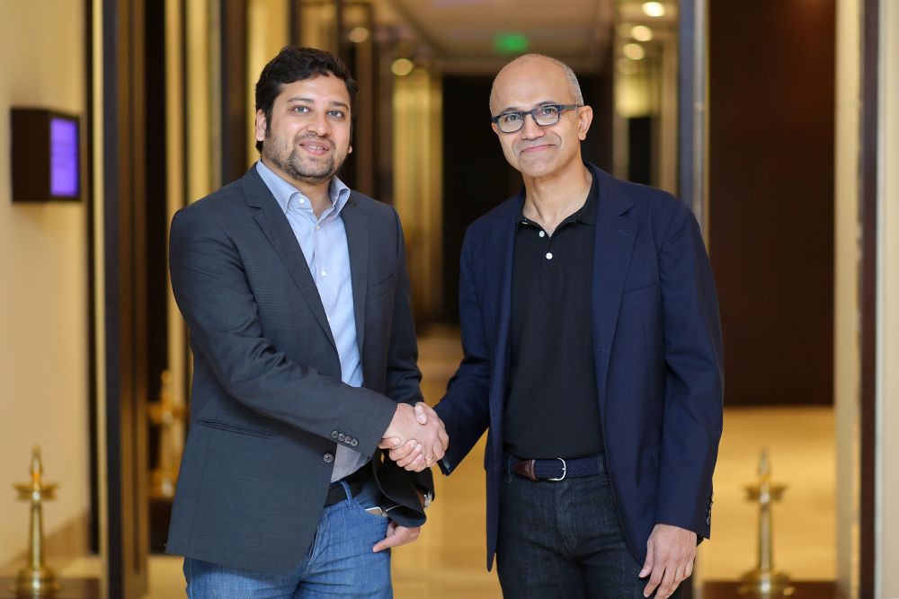 Binny Bansal, Group CEO and Co-Founder, Flipkart and Satya Nadella, CEO, Microsoft.