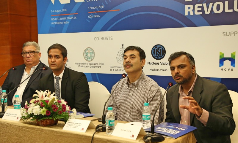 Mr Martin Dudley, CMO - Nucleus Vision, Mr Abhishek Pitti, CEO - Nucleus Vision, Shri Jayesh Ranjan - Hon’ble Principal Secretary of the Industries & Commerce (I&C) and Information Technology (IT) Departments, Govt. of Telangana & Mr Rama Iyer - Senior Vice President - T-Hub 