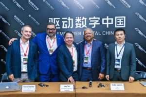 L-R: Mr. Sotiris Salamouris, CTO of OBS, Mr. Yannis Exarchos, CEO of OBS, Mr. Joey Tan, Head of Global Strategic Initiatives, Alibaba Cloud; Mr. Sankar Jayaram, CTO of Intel Sports; Mr. Yanjiang Can, Director of Sports, Asia Pacific, Broadcasting Union